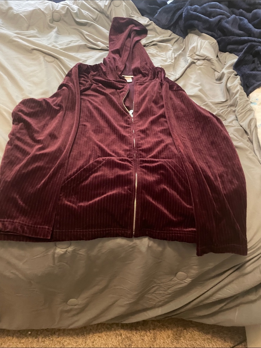 Fashion Bug Burgundy Velour Hooded Zip-Up Jacket